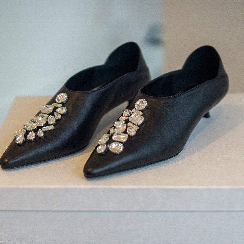 Practical Magic Black Leather Heels with Crystals - Picture 8 of 14